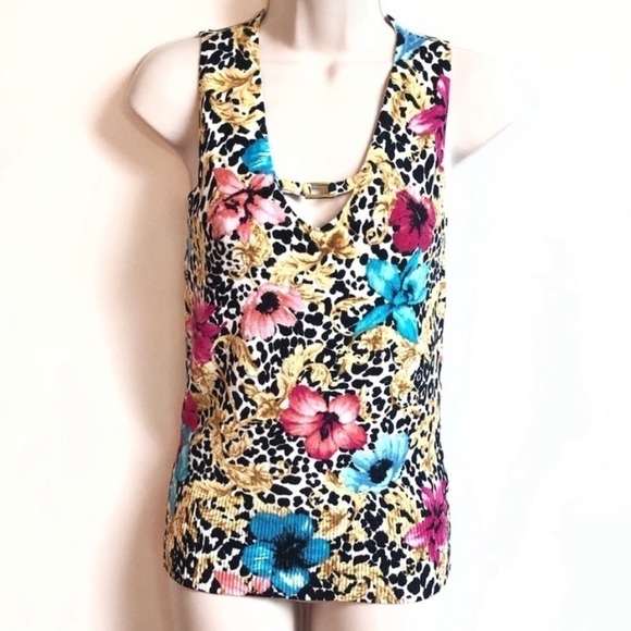 Cache animal floral sleeveless knit blouse… - Picture 1 of 9